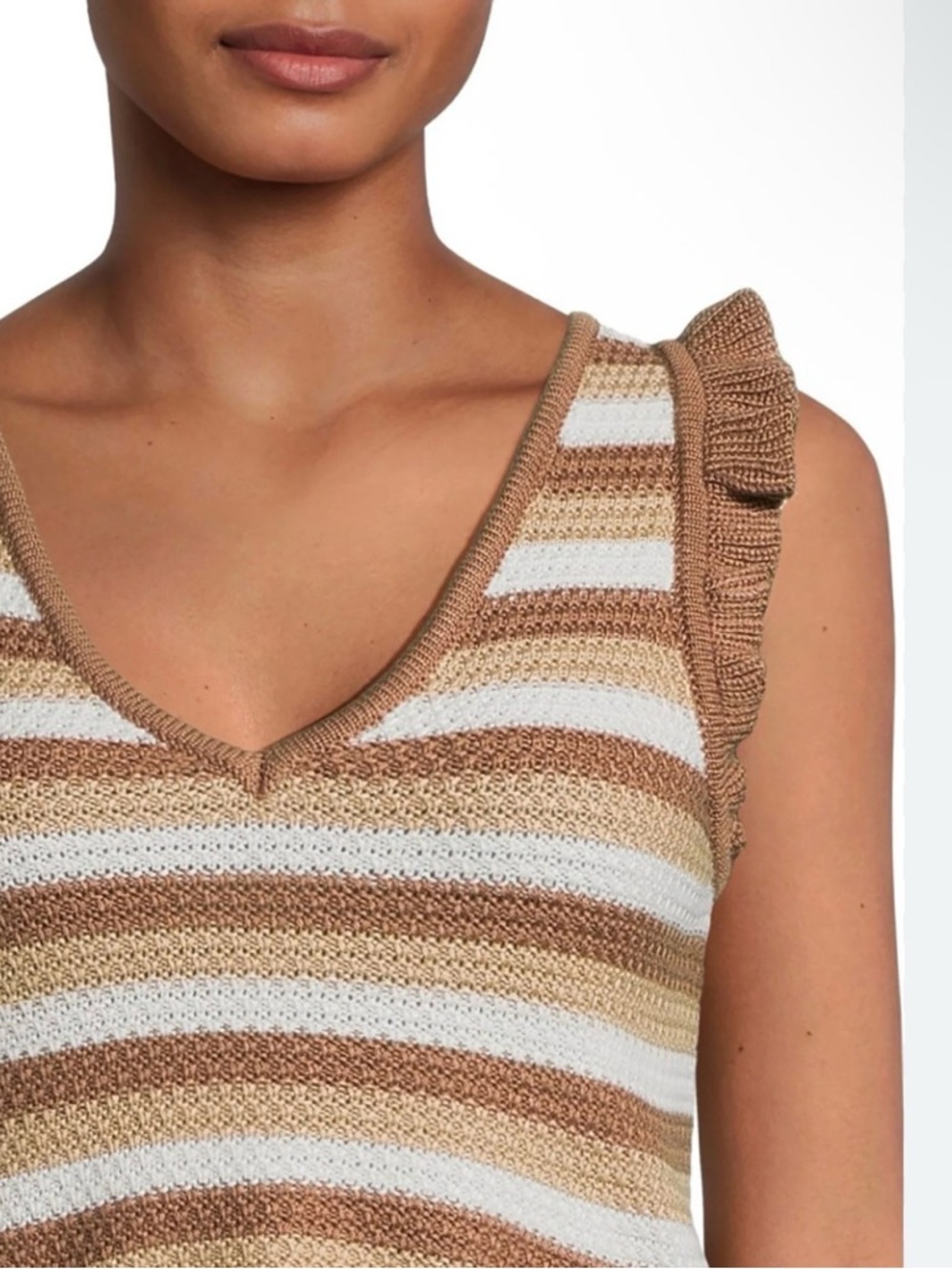 NWOT Striped Boho Knit Ruffle Sleeve Crop Top